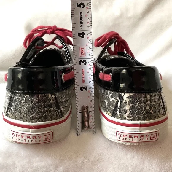 Black White Red Sperry Biscayne Sequined Loafer Lace Up Boat Shoes Size 8M - Picture 13 of 15